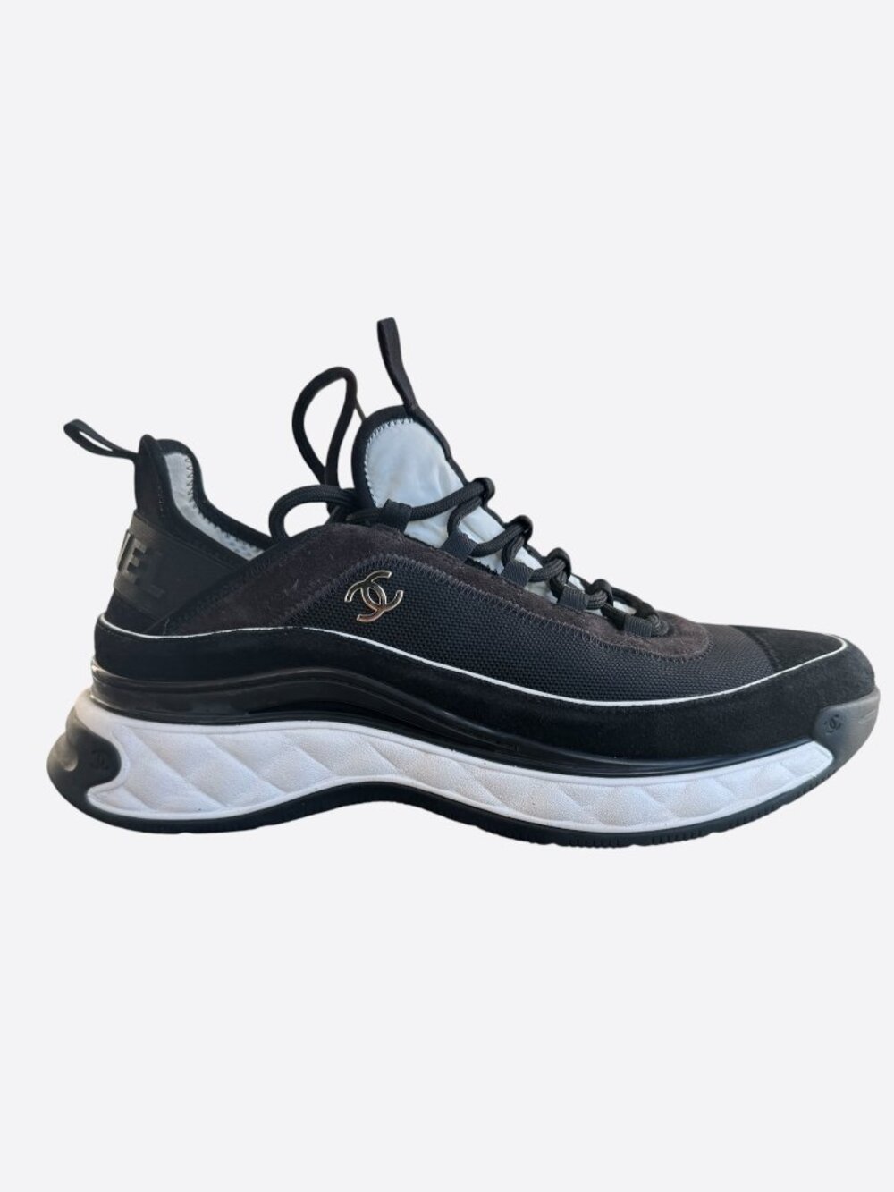 Chanel Black & Silver CC Logo Suede Sneakers